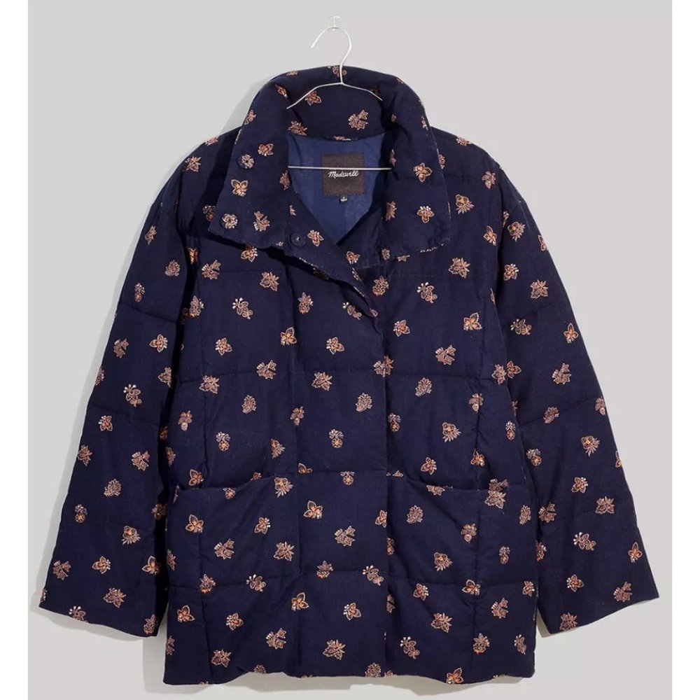 Madewell Womens $218 Corduroy Crop Puffer Jacket Brittanica Print Size XS NG631
